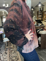 Cofur City Blouse S156 – brun/sort/nude mønstret unika silkebluse (M/L)