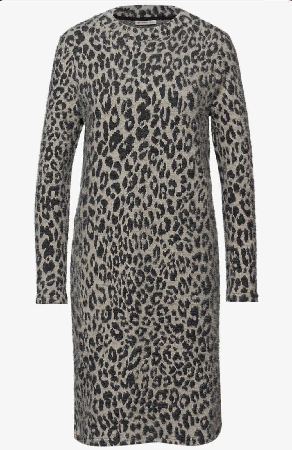 Street One knælang mønstret blød fluffy T-shirt kjole med turtleneck