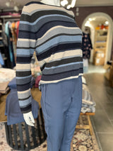 Mansted MATHILDE strik – 96 Grey, front med multicolor striber