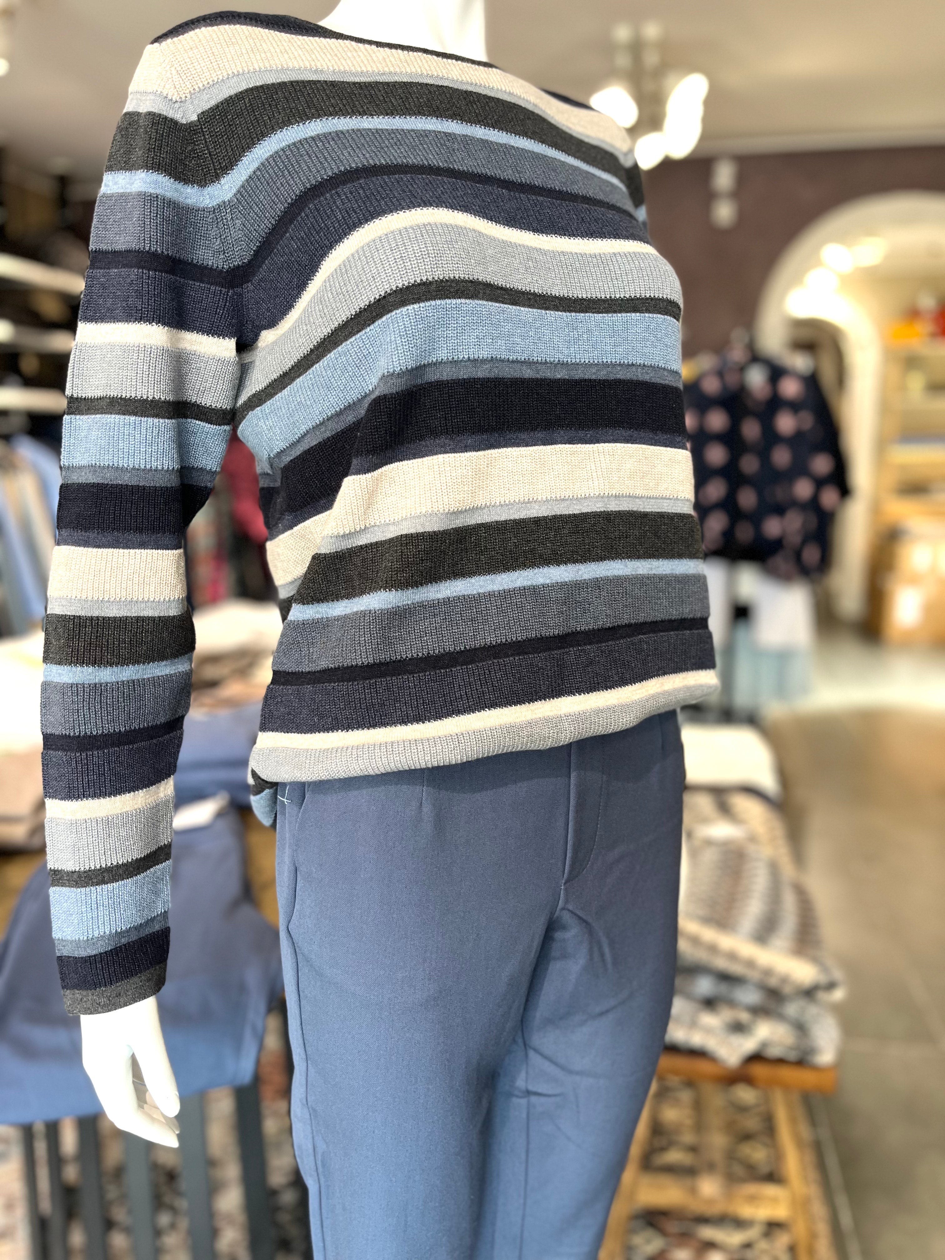 Mansted MATHILDE strik – 96 Grey, front med multicolor striber