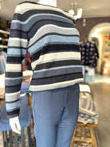Mansted MATHILDE strik – 96 Grey, front med multicolor striber