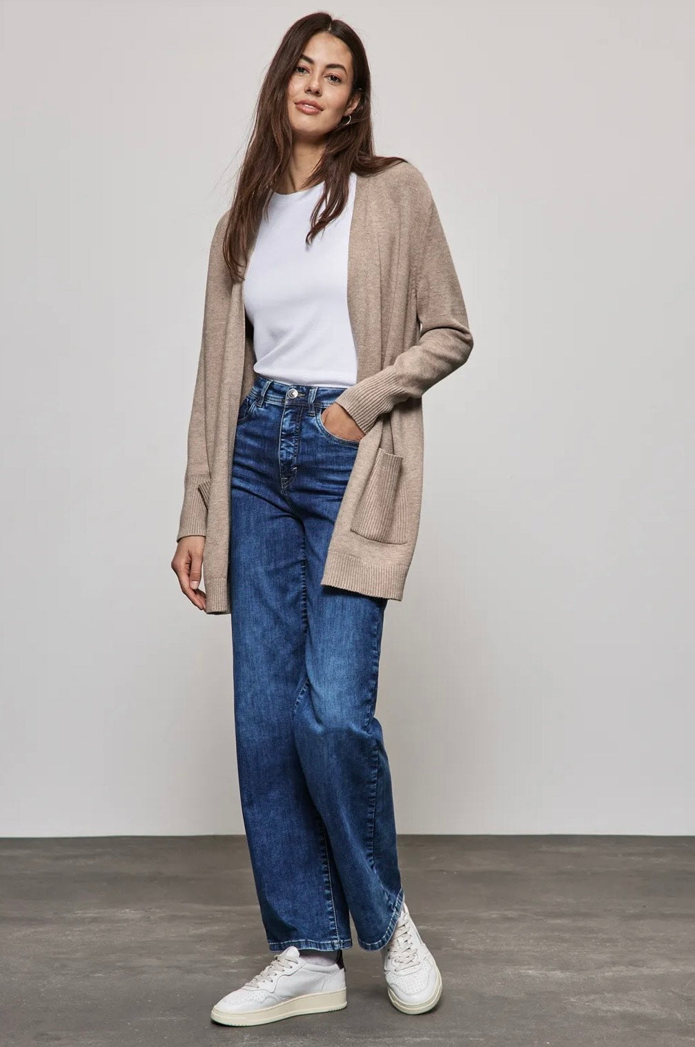 Åben cardigan med ribkanter og lommer – Street One 253788