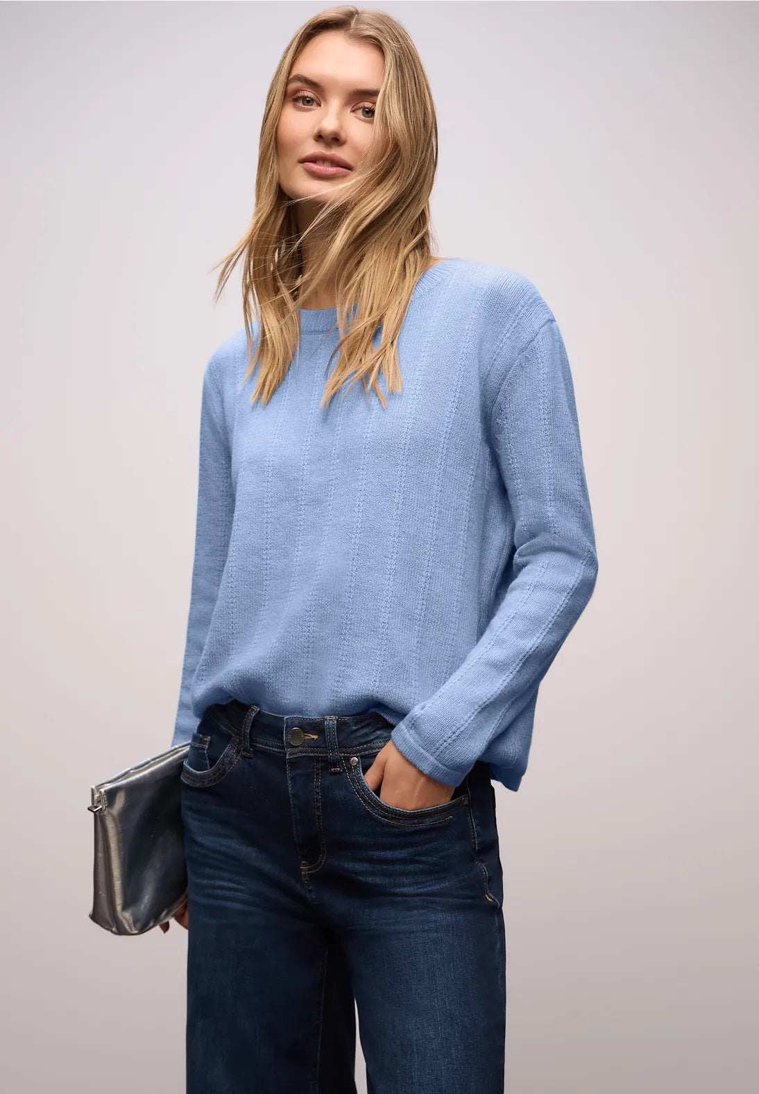 Street One Structure Sweater 303484 Frosted Blue Meleret | Strik med Struktur