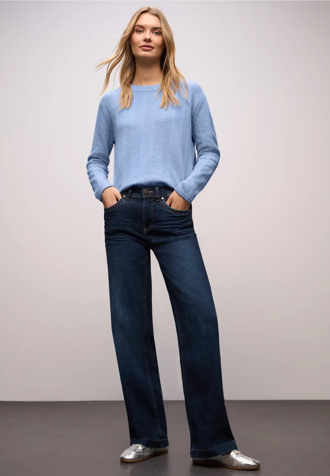 Street One Structure Sweater 303484 Frosted Blue Meleret | Strik med Struktur