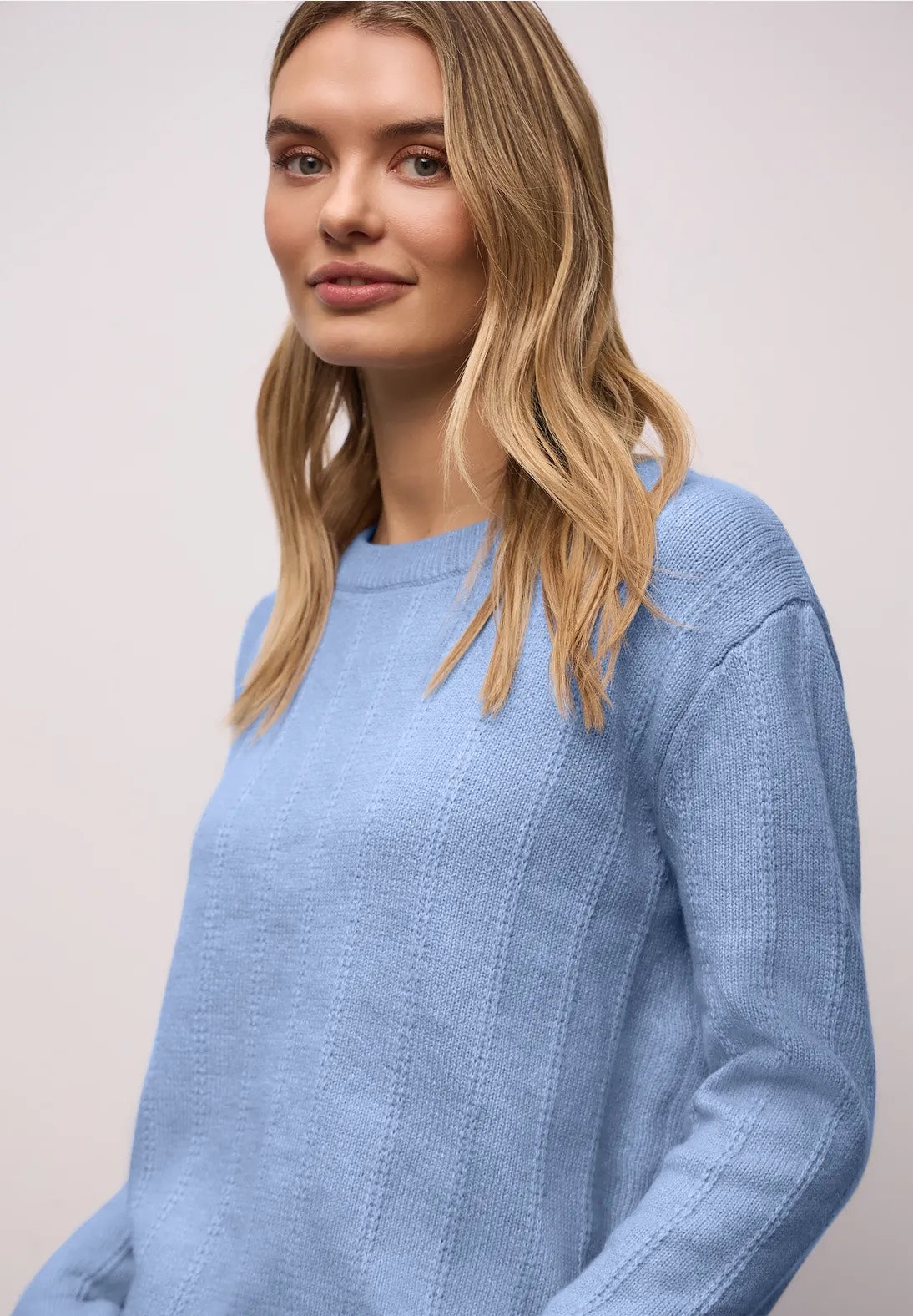 Street One Structure Sweater 303484 Frosted Blue Meleret | Strik med Struktur