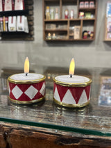 Speedtsberg Fyrfadsstage Tromme 202402 – håndmalet keramikstage i rød, hvid og guld (2ass)