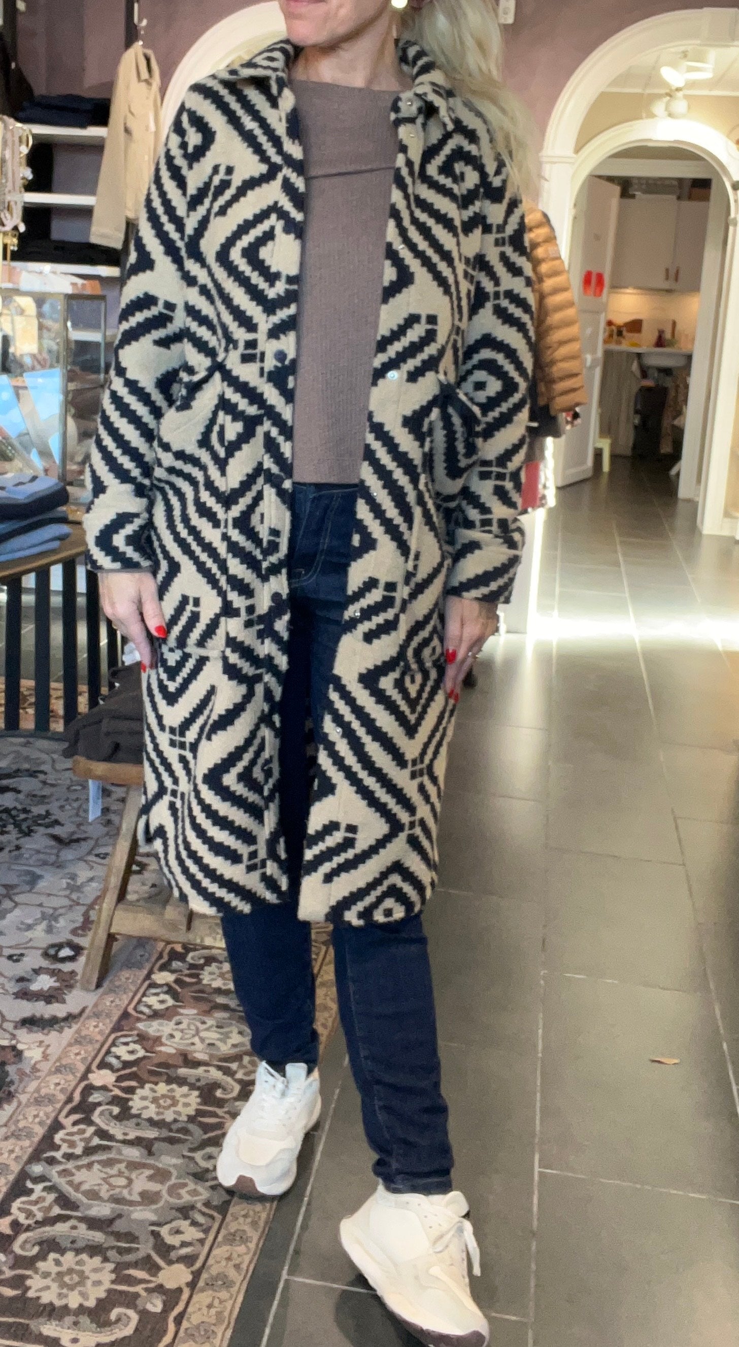 Street One Long Coat w/Dessin (201917) – Gravity Blue, front