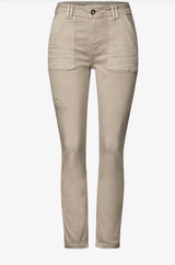 Street One - Jeans med cargo look - MidWaist - Beige