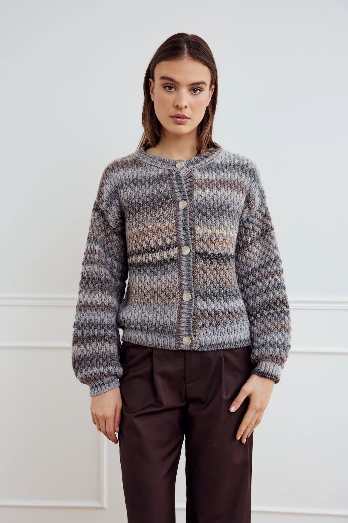 Regular fit pasform – Noella Kae Knit Cardigan i light grey mix