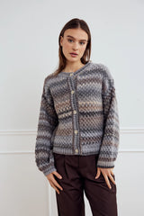 Noella Kae Knit Cardigan – light grey mix, front med knapper