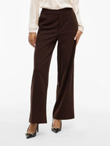 VILA Vivarone HW Wide Pant i farven Coffee Bean – højtaljede bukser med vide ben