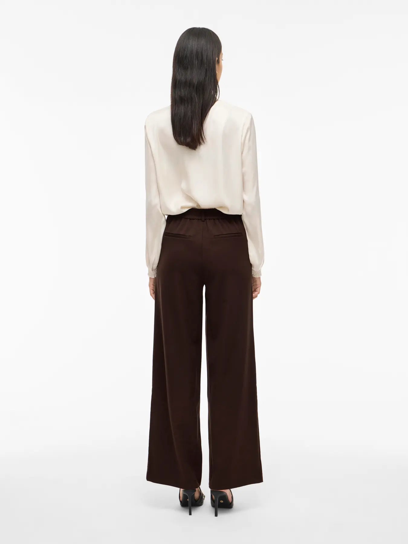 VILA Vivarone HW Wide Pant i farven Coffee Bean – højtaljede bukser med vide ben