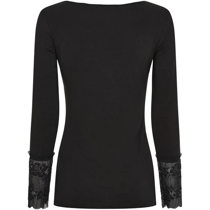 Marta du Chateau dame bluse 11297 i black – basisbluse med blondeærmer