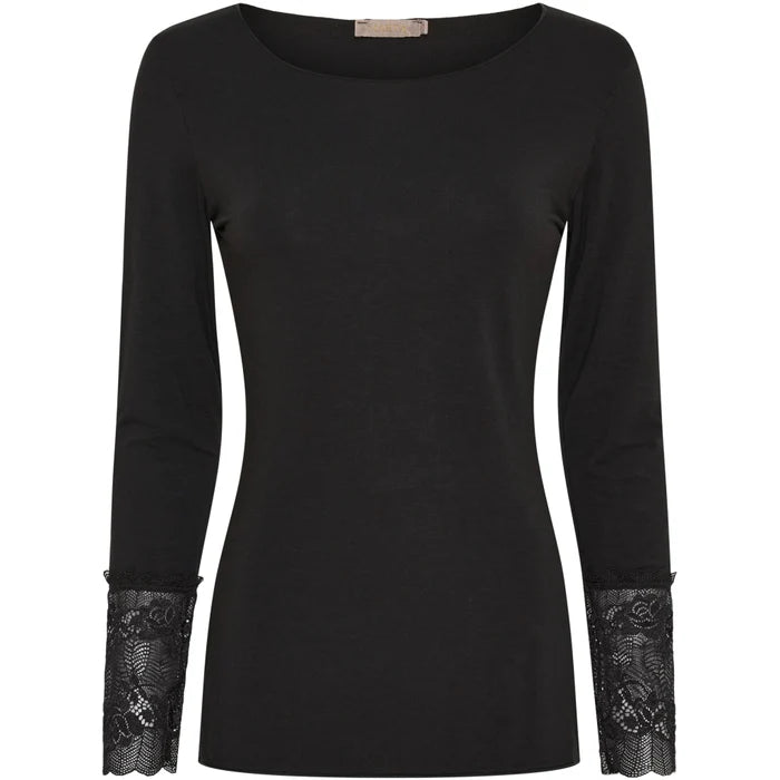 Marta du Chateau dame bluse 11297 i black – basisbluse med blondeærmer