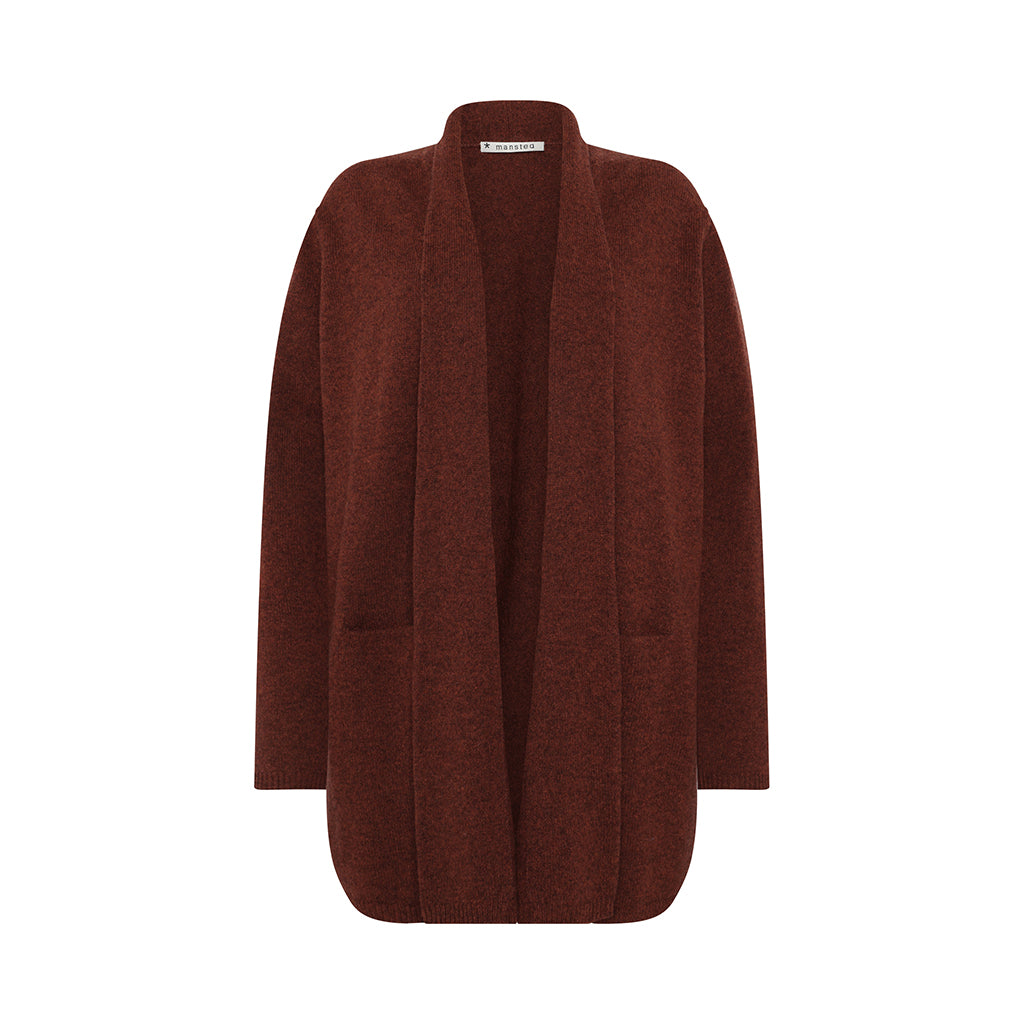Mansted MITTY cardigan i Spice – lang åben lammeulds-cardigan med lommer (23214)