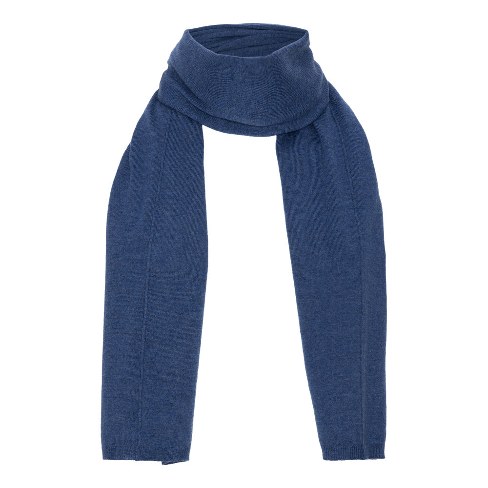 Mansted Ninu halstørklæde i Dark Blue – merino/bomuld med udvendig midtersøm, ca. 172 × 37 cm