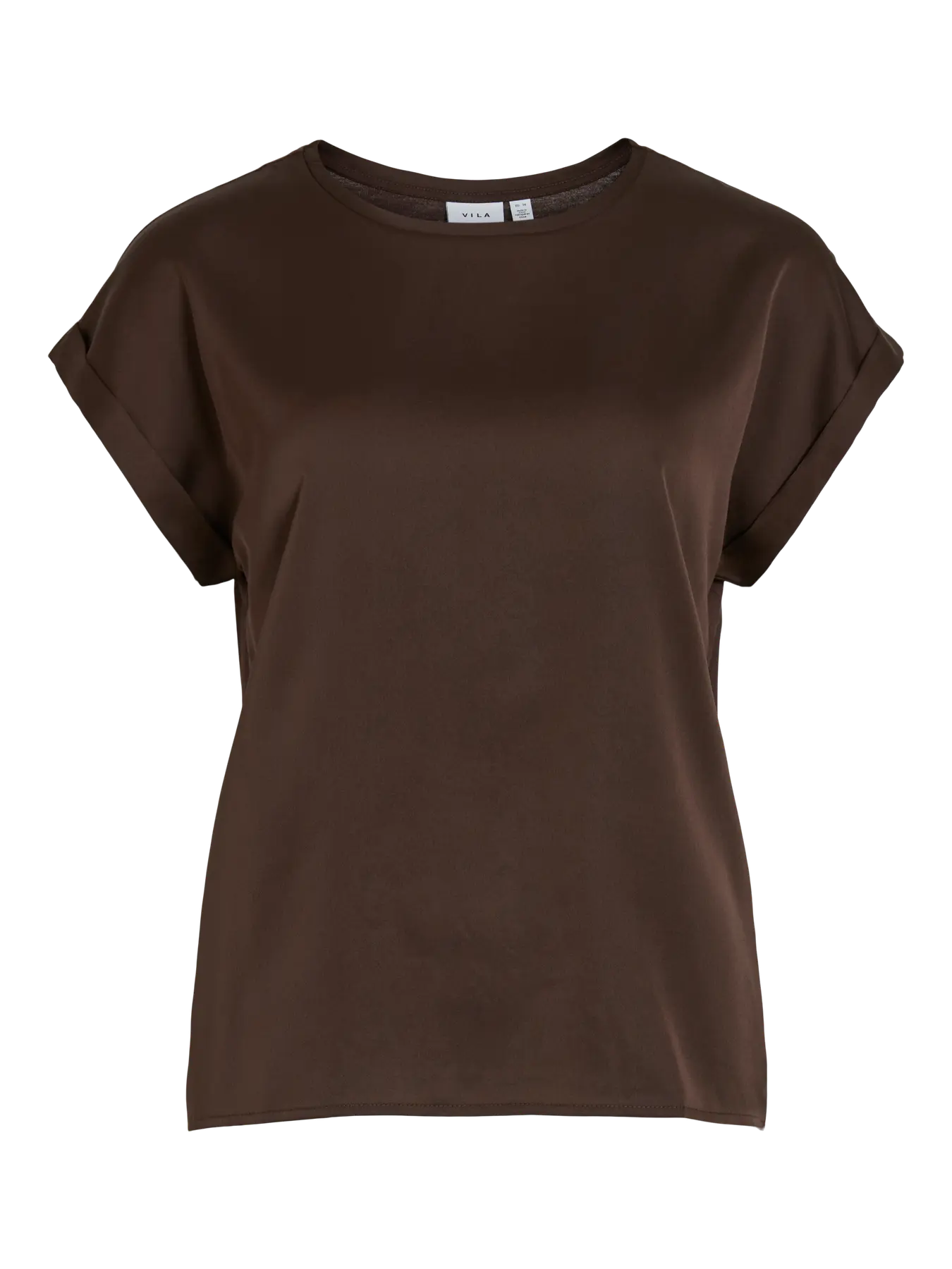VILA Viellette S/S Satin Top i Coffee Bean – kortærmet satinbluse (14059563)