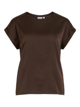 VILA Viellette S/S Satin Top i Coffee Bean – kortærmet satinbluse (14059563)