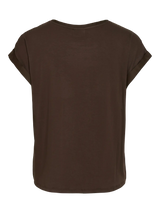 VILA Viellette S/S Satin Top i Coffee Bean – kortærmet satinbluse (14059563)