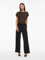 VILA Viellette S/S Satin Top i Coffee Bean – kortærmet satinbluse (14059563)
