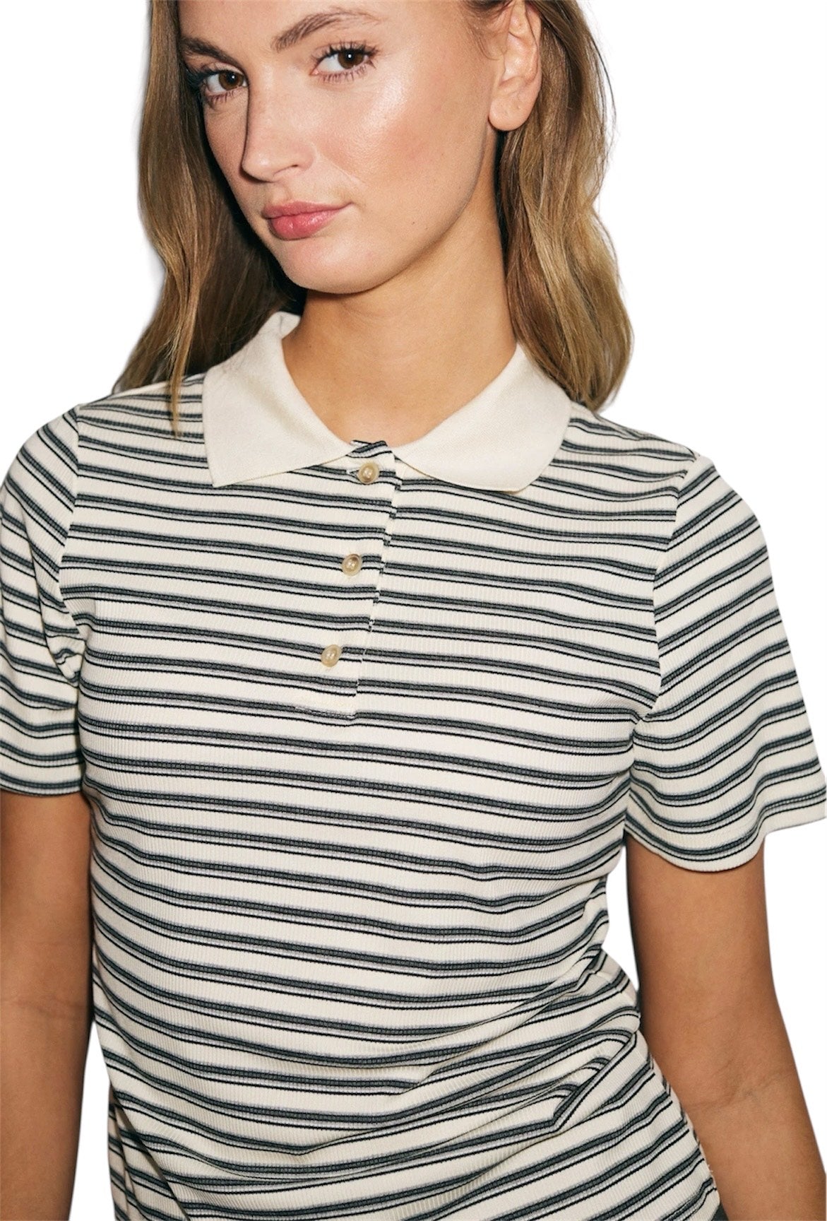 Noella - Leyna polo top - sugar grey stripe