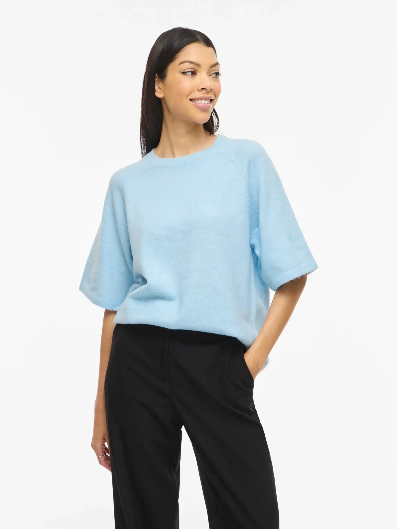 VILIGA 2/4 O-Neck Knit Top fra VILA i farven Nantucket Breeze Melange set forfra
