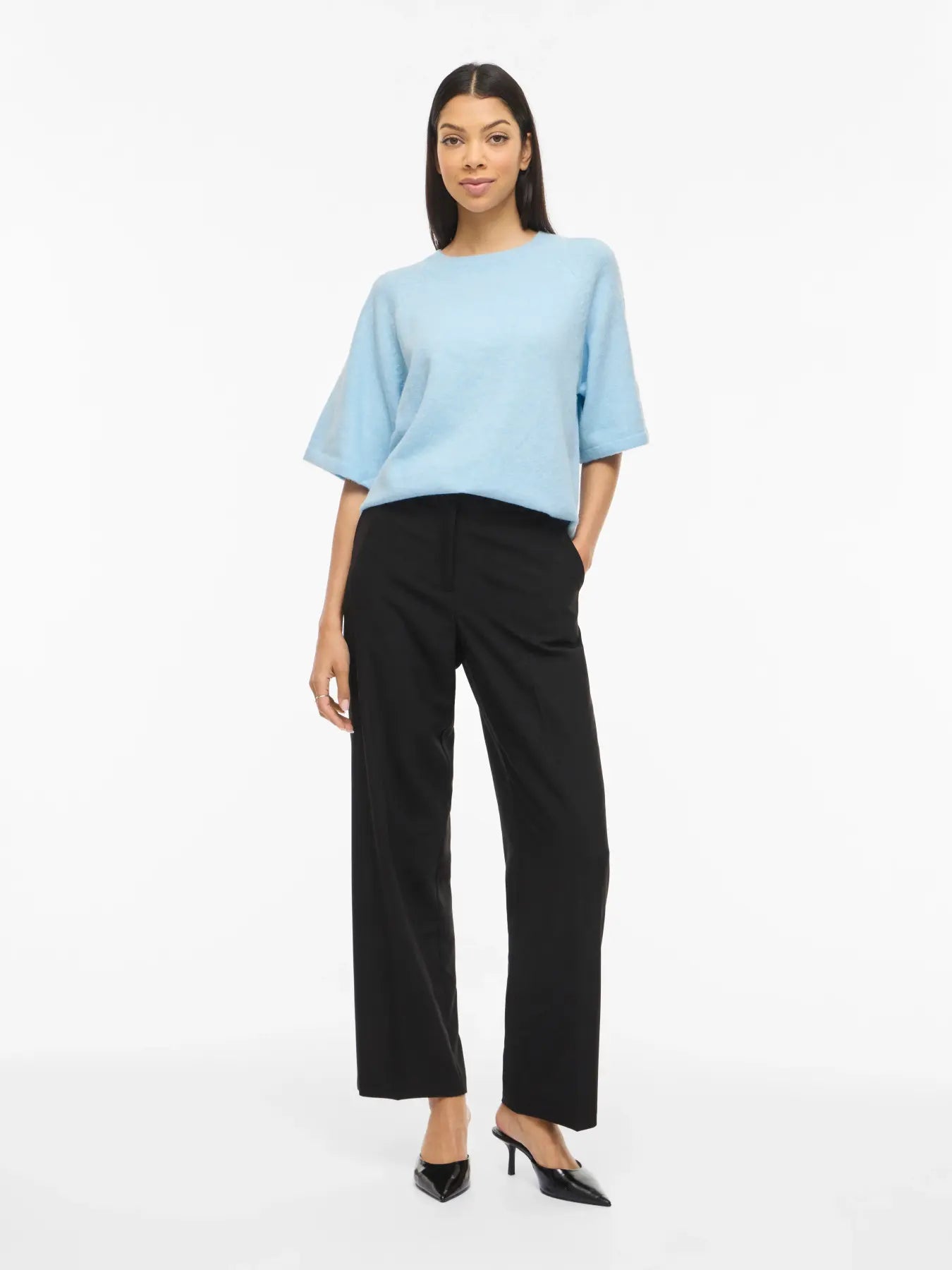 VILIGA 2/4 O-Neck Knit Top fra VILA i farven Nantucket Breeze Melange set forfra
