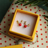 LULU Copenhagen Rudolph ørering – forgyldt julestil med rensdyrmotiv, 1 stk