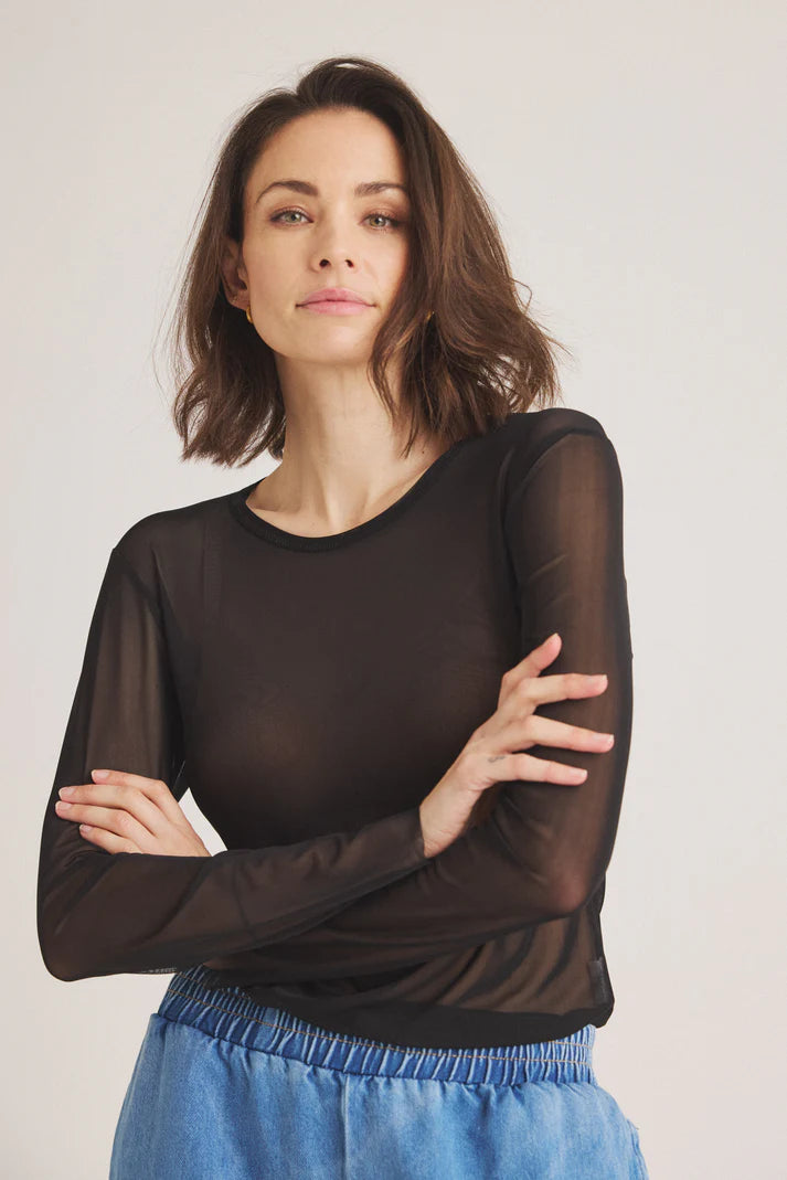 LUXZUZ One Two Sigborg Mesh T-Shirt i sort – transparent mesh med lange ærmer