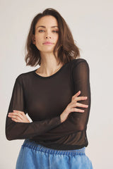 LUXZUZ One Two Sigborg Mesh T-Shirt i sort – transparent mesh med lange ærmer