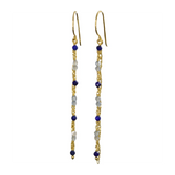 Zefina Tracy Dark Blue 14k forgyldte lange øreringe med snoet kæde og blå ægte sten, 6,5 cm