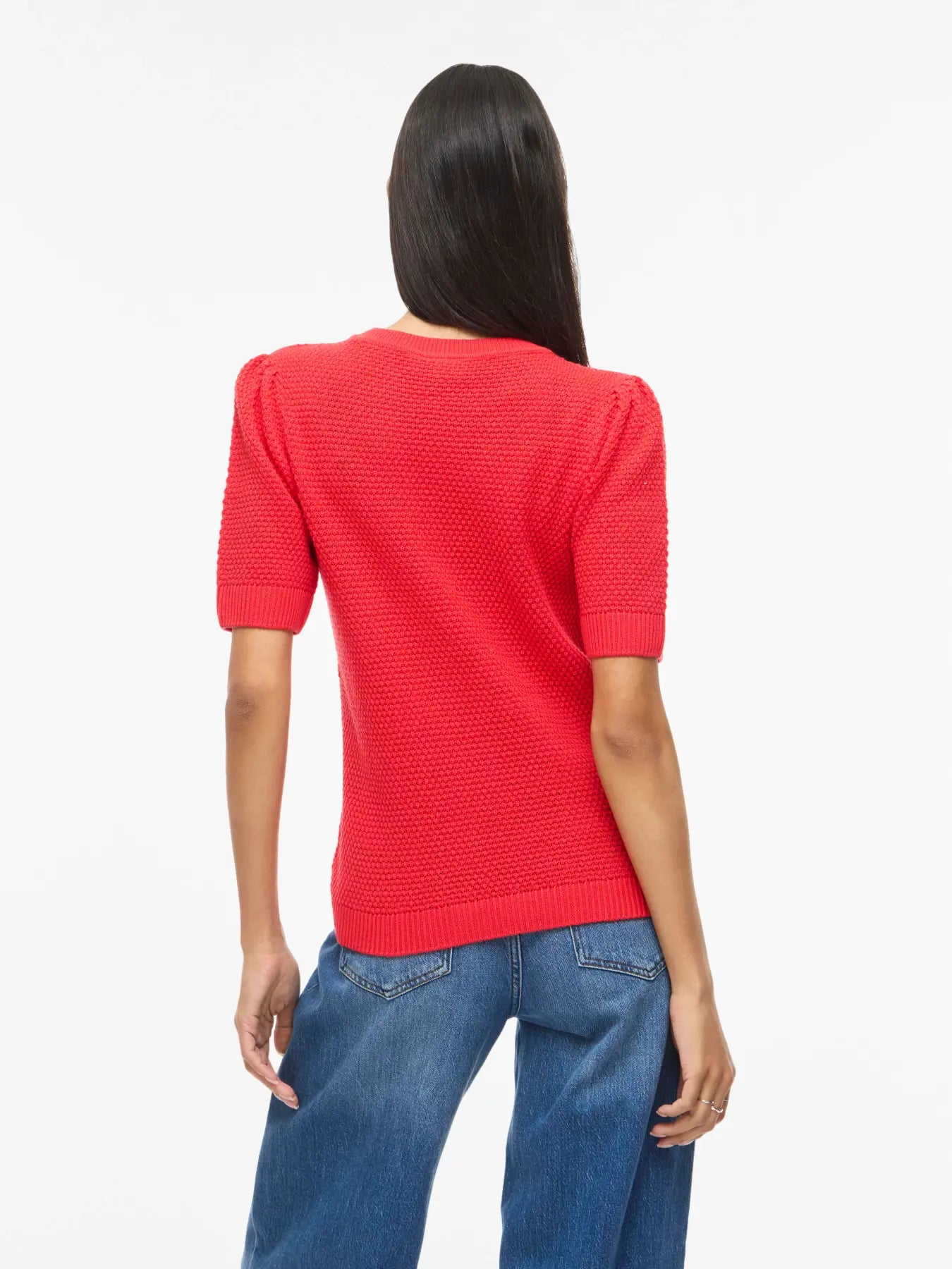 Strik bluse dame fra VILA Vidalo hibiscus i blød bomuld