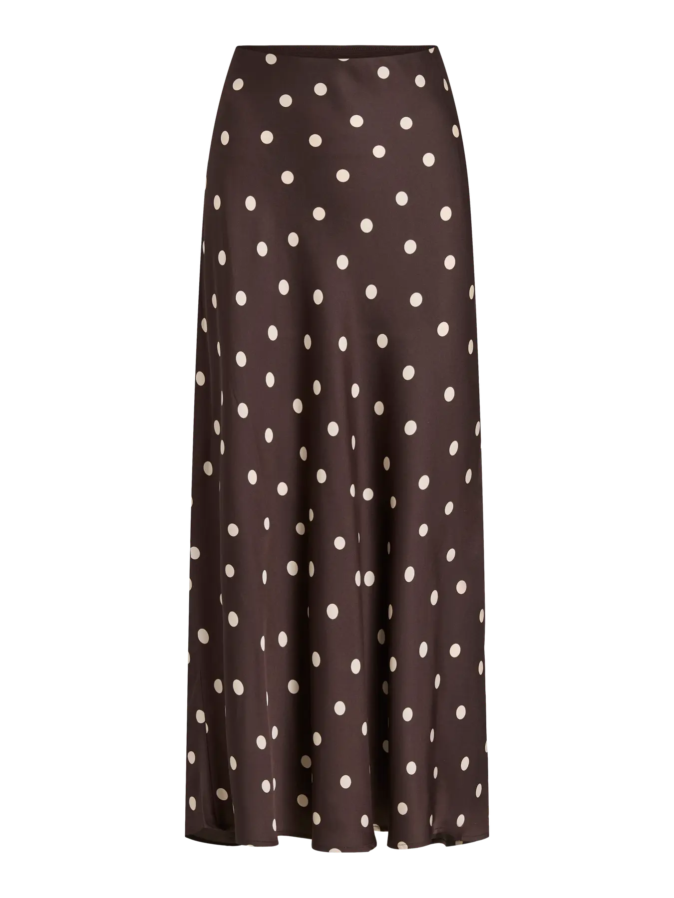 VILA VIELLETTE HW midi skirt i coffee bean sandshell dots – satin nederdel