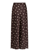 VILA VIELLETTE HW midi skirt i coffee bean sandshell dots – satin nederdel