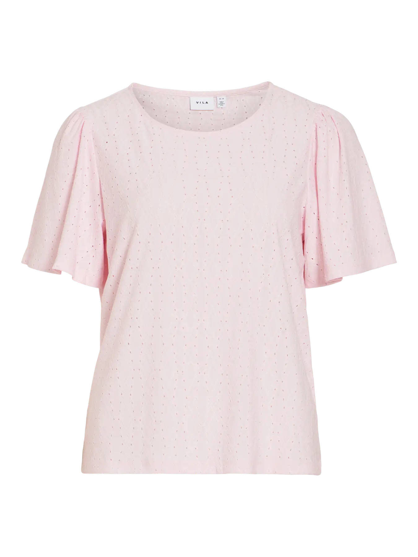 VILA VIBELLI rosa top Cherry Blossom med rund hals og korte ærmer