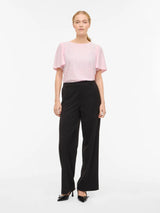 VILA VIBELLI rosa top Cherry Blossom med rund hals og korte ærmer