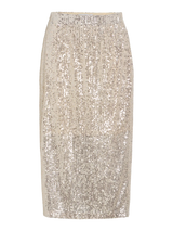 VILA VIHIRID HW Sequins Skirt 14112238 – Birch Silver (høj talje, knælængde, palietter)