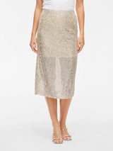 VILA VIHIRID HW Sequins Skirt 14112238 – Birch Silver (høj talje, knælængde, palietter)