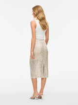 VILA VIHIRID HW Sequins Skirt 14112238 – Birch Silver (høj talje, knælængde, palietter)