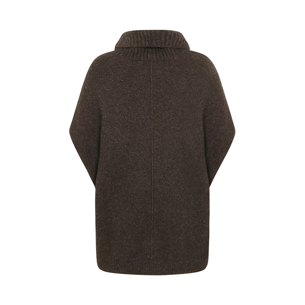 Oversize vest i 100% yak uld, brun (28 Brown), med chunky ribkrave og sideslidser