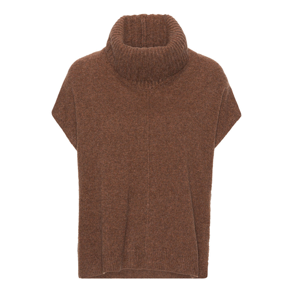 Oversize vest i 100% yak uld, brun (28 Brown), med chunky ribkrave og sideslidser