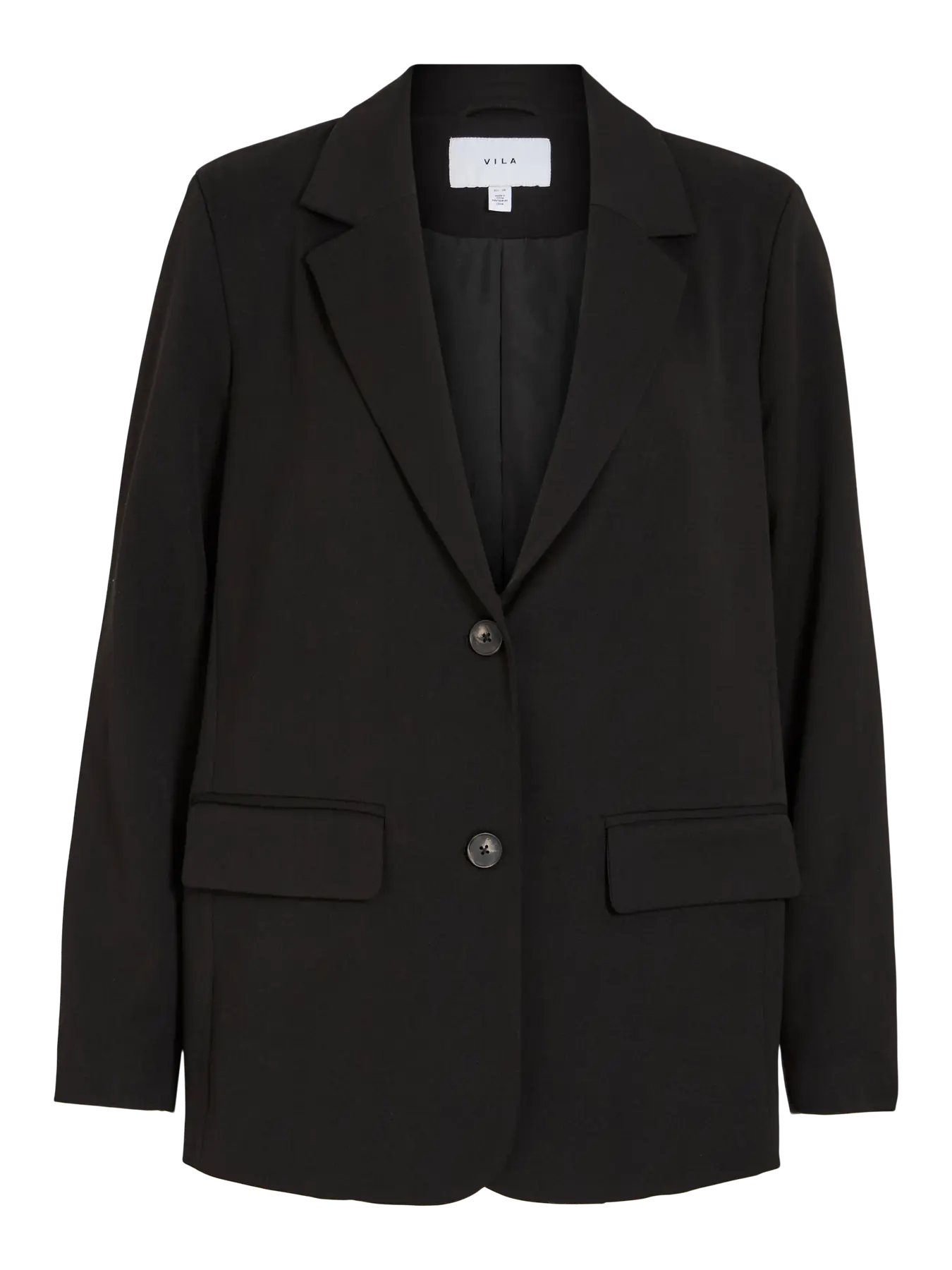 VILA VIVARONE Loose Blazer 14096218 i sort – loose fit, twill, knaplukning og forlommer