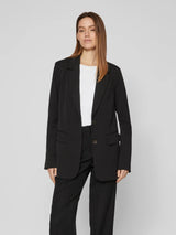 VILA VIVARONE Loose Blazer 14096218 i sort – loose fit, twill, knaplukning og forlommer