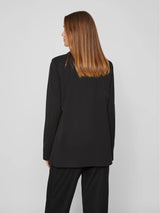VILA VIVARONE Loose Blazer 14096218 i sort – loose fit, twill, knaplukning og forlommer