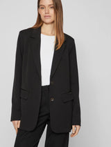 VILA VIVARONE Loose Blazer 14096218 i sort – loose fit, twill, knaplukning og forlommer