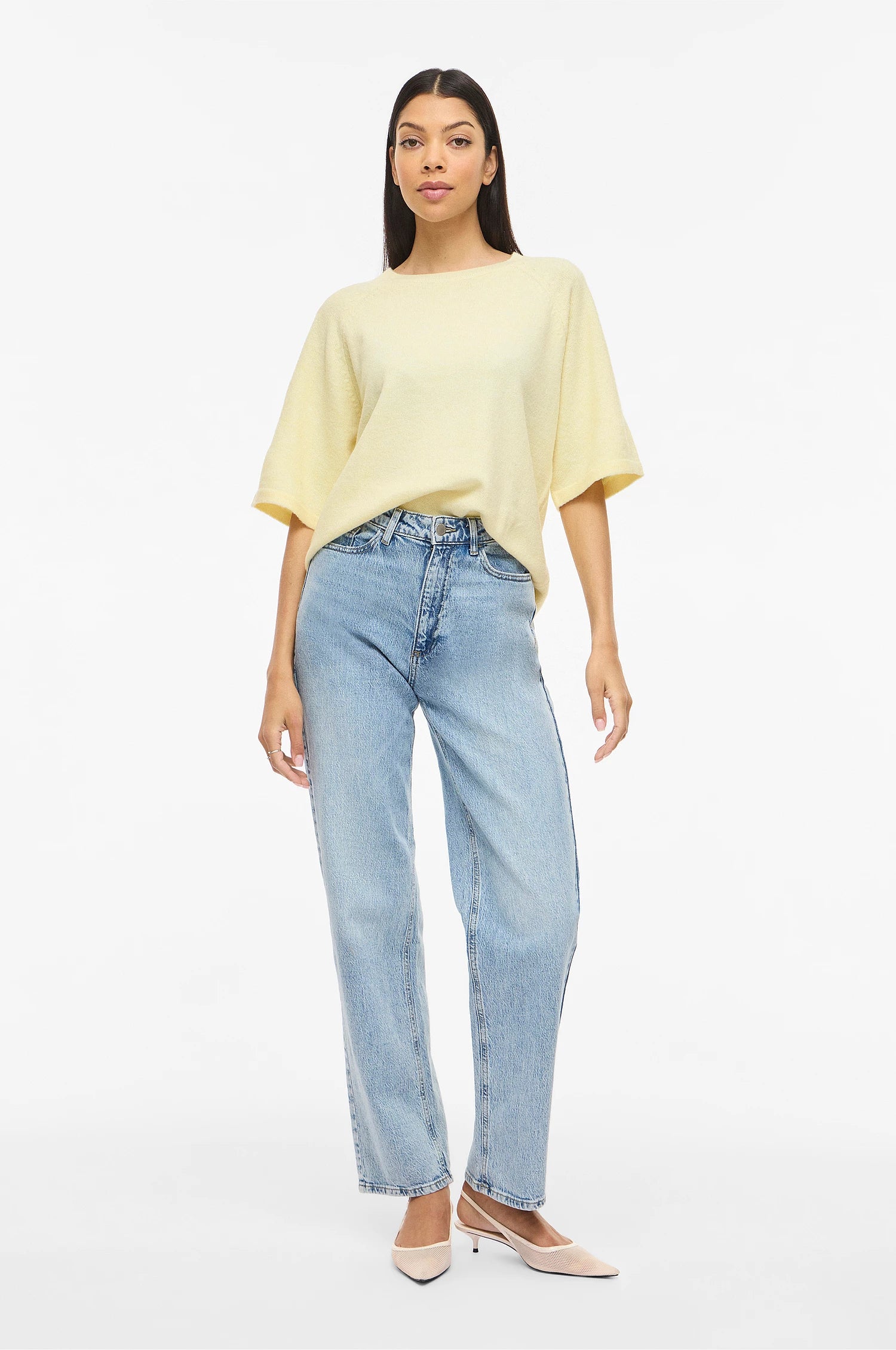 Pastelgul knit top fra VILA med 2/4 ærmer