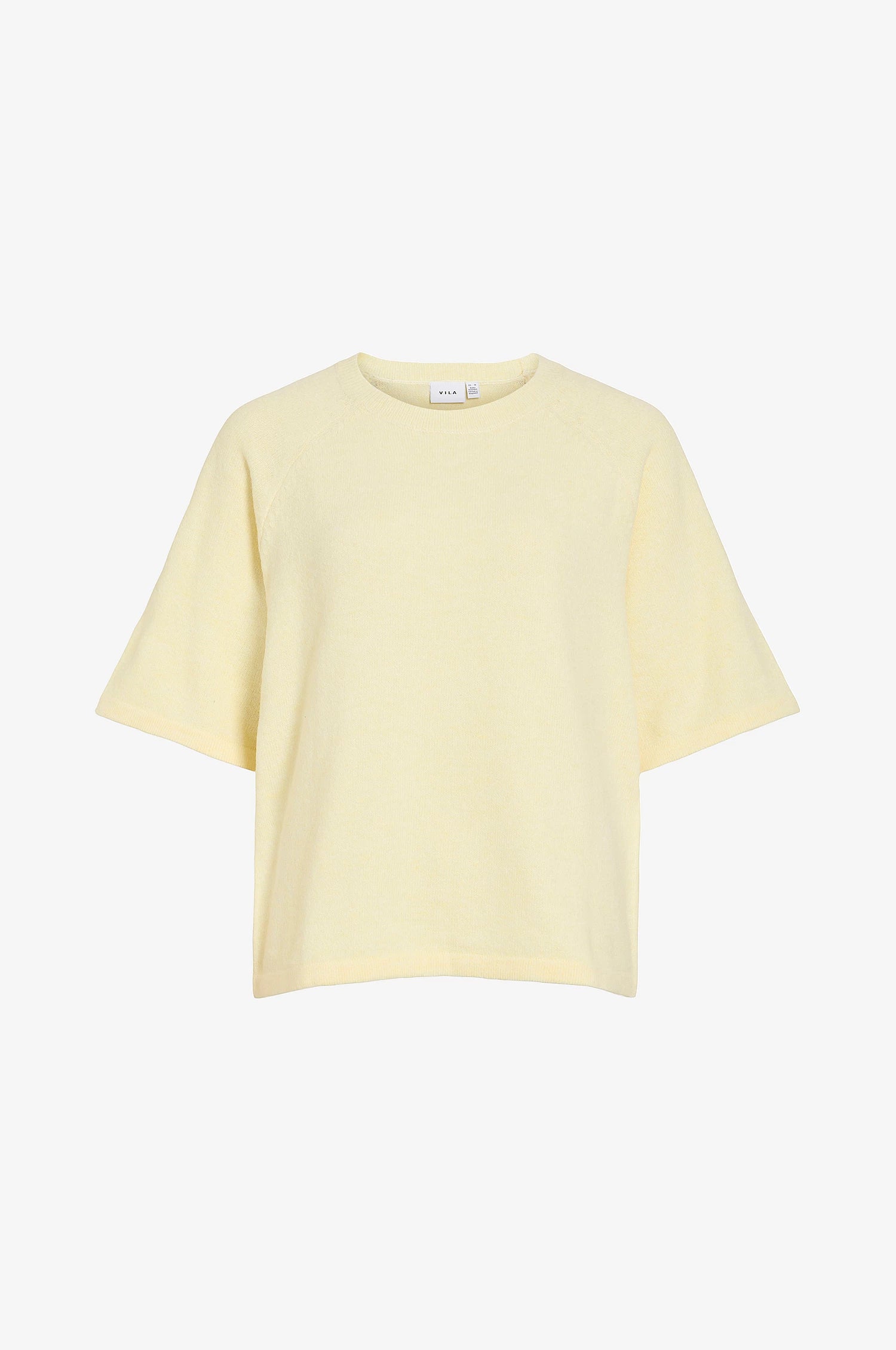 VILA VILIGA strikbluse pastel yellow med rund hals
