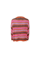 Stribet onesize cardigan med orange og pink nuancer