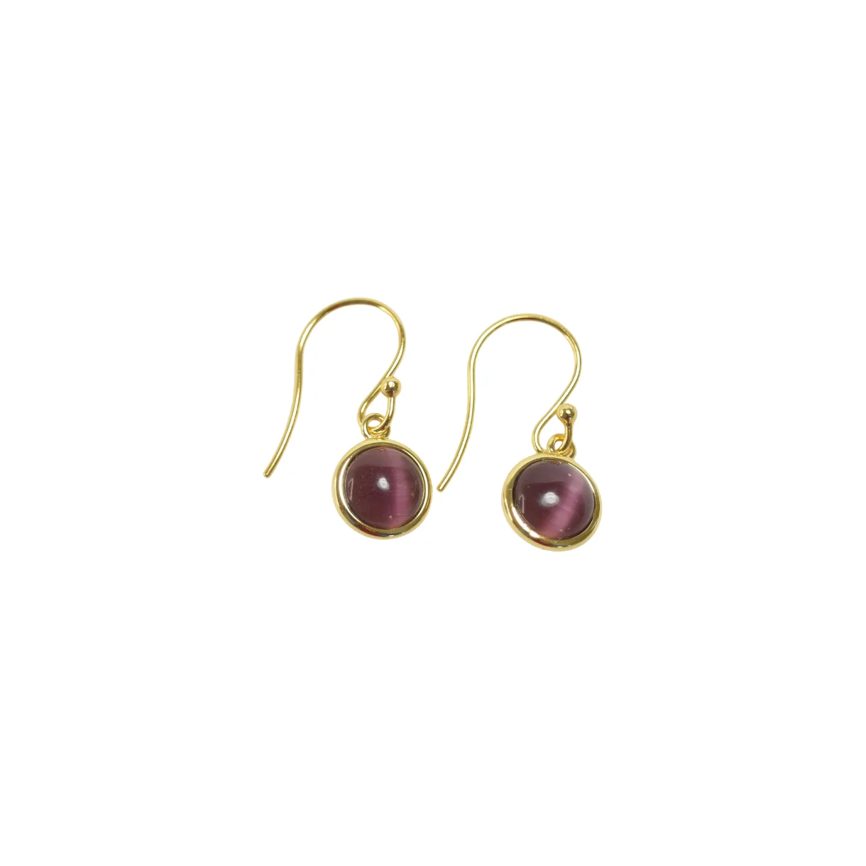 Zefina Purple Cat Eye 14k forgyldte øreringe med lilla Cat Eye-krystal, 2,5×1 cm