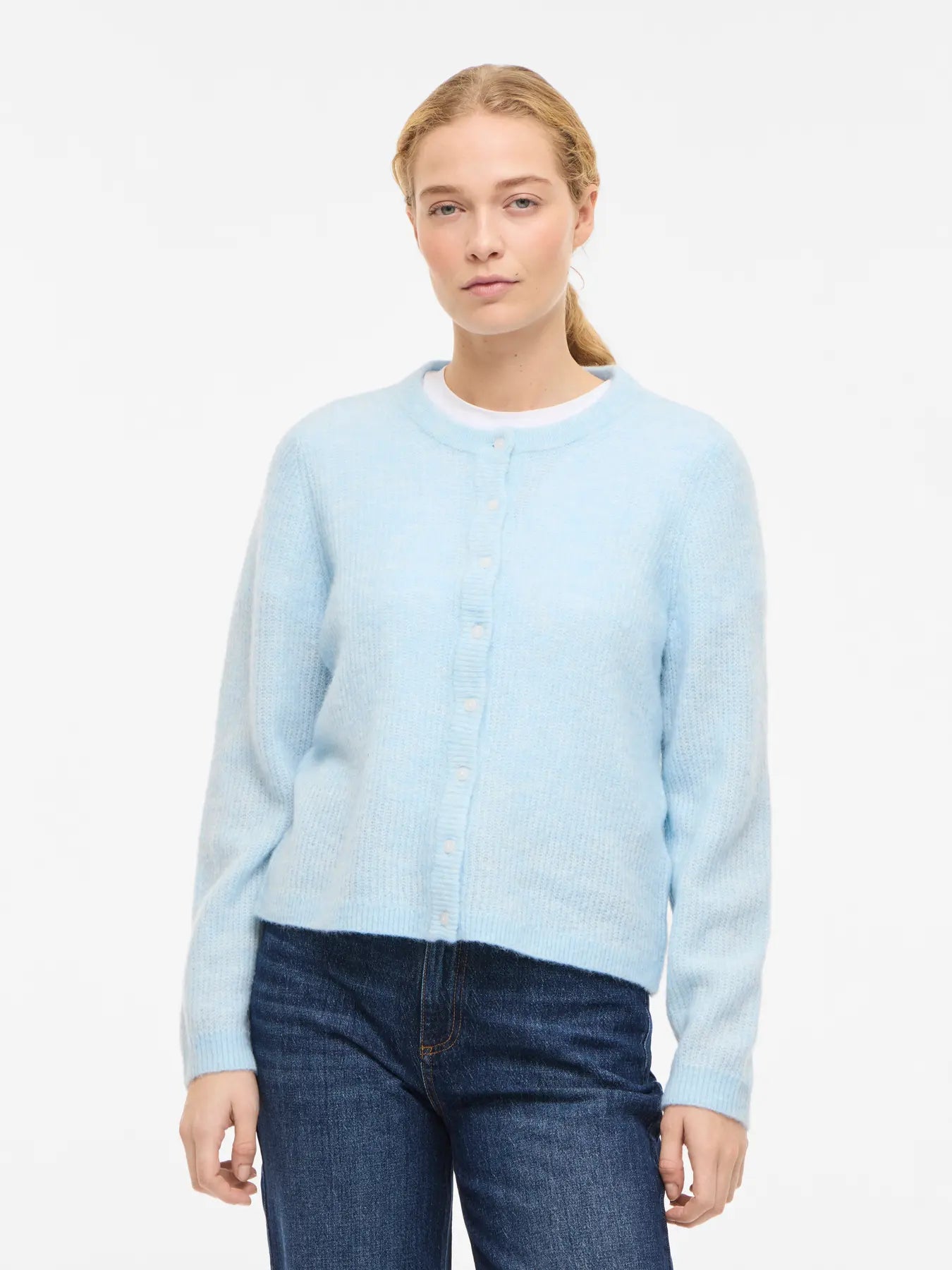 VILA blå meleret strik cardigan Nantucket Breeze Melange med knapper